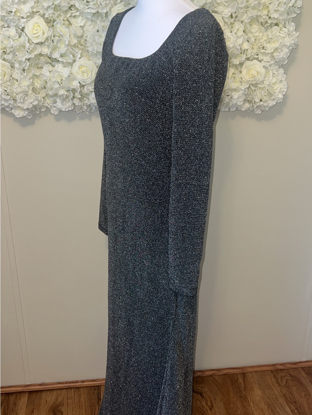 Shapellx Square Neck Long-Sleeve Sparkle Maxi Dress Gown - Black - Picture 6 of 14